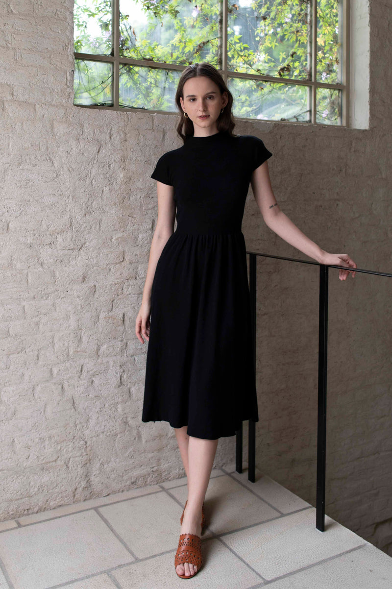 Aurora Dress in Black | Midi Dress with Sleeves | Woman's Comfortable Sleek and Streamlined Midi Dress | PRLA Aurora Dress in Black | Midi Dress with Sleeves | Woman's Comfortable Sleek and Streamlined Midi Dress | PRLA