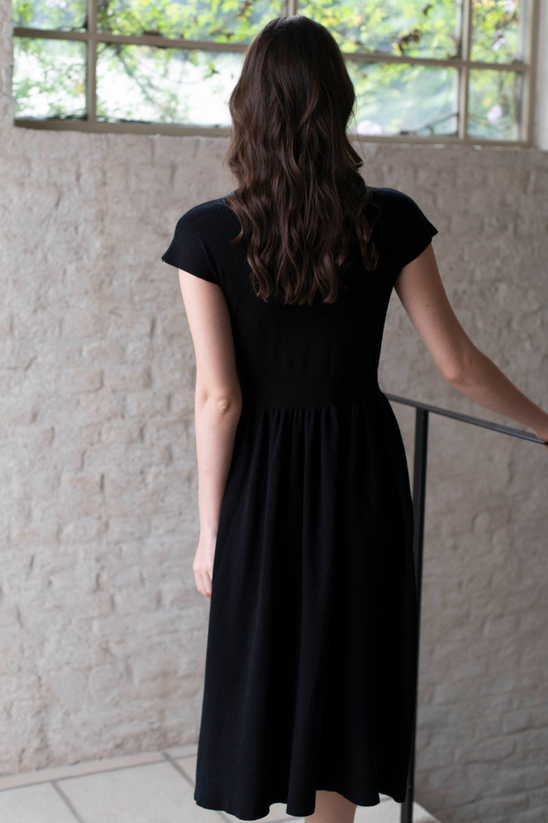Aurora Dress in Black | Midi Dress with Sleeves | Woman's Comfortable Sleek and Streamlined Midi Dress | PRLA Aurora Dress in Black | Midi Dress with Sleeves | Woman's Comfortable Sleek and Streamlined Midi Dress | PRLA